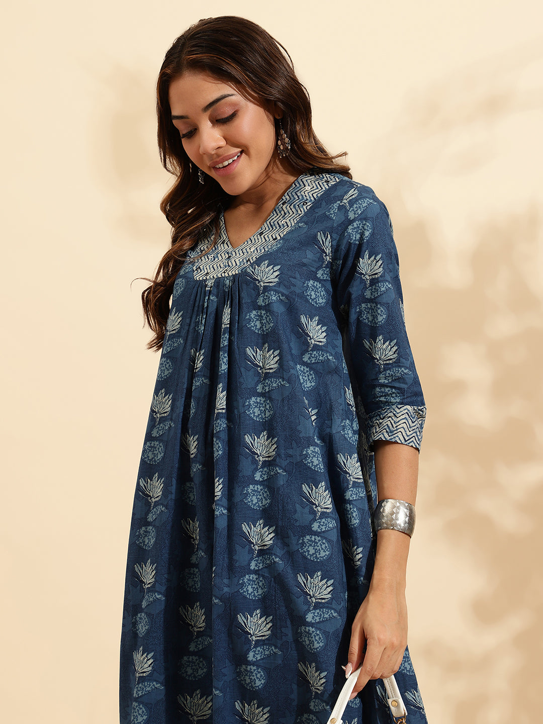 Women Blue Printed Regular size Kurta Set-SC443-CB