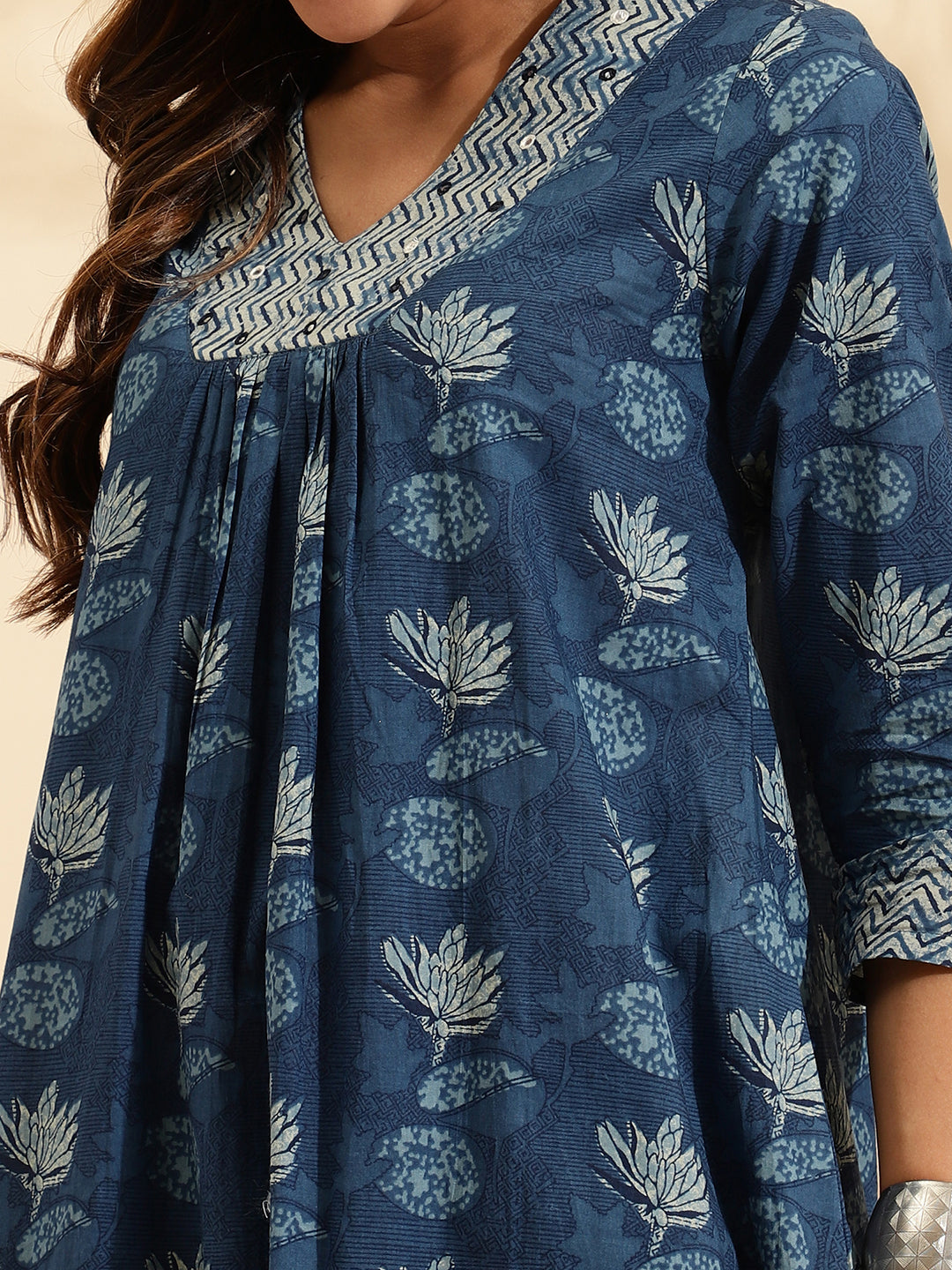 Women Blue Printed Regular size Kurta Set-SC443-CB