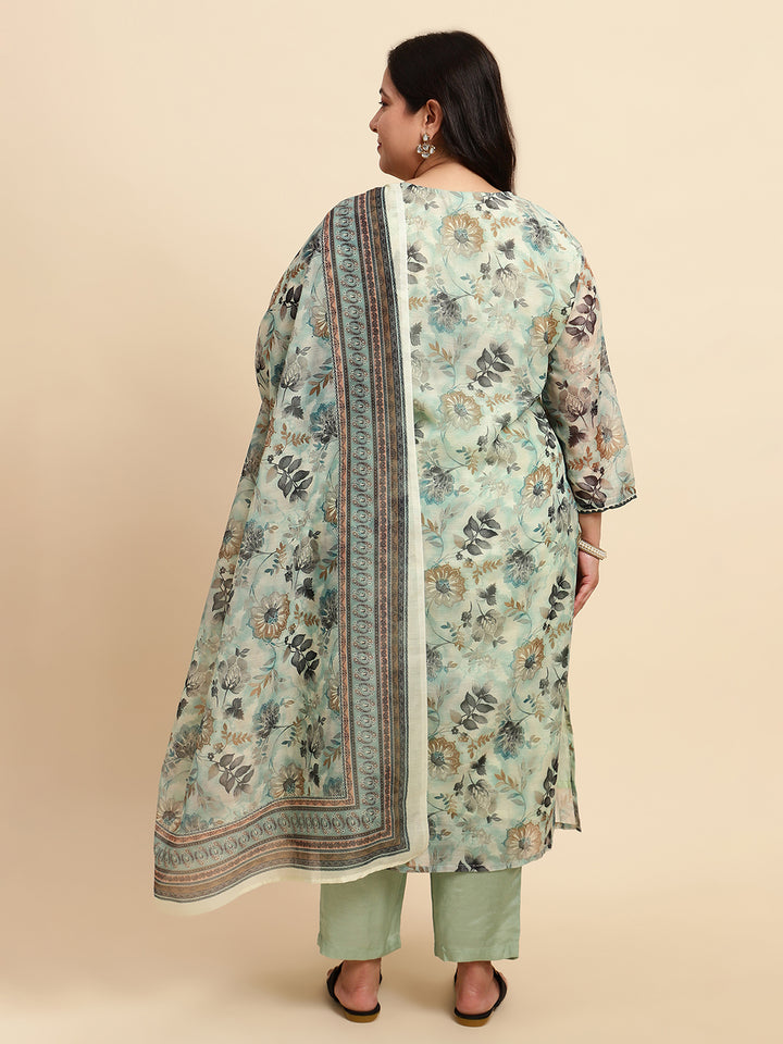 Women Green Printed Plus size Kurta Set with Dupatta-SC444PL-CBD