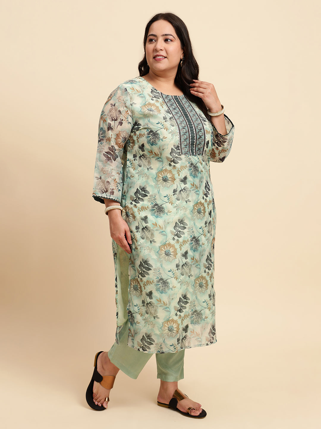 Women Green Printed Plus size Kurta Set with Dupatta-SC444PL-CBD