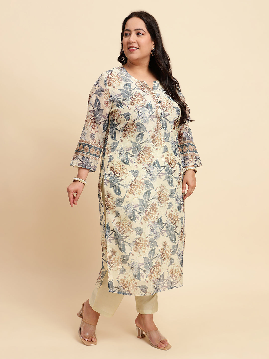 Women White Printed Plus size Kurta Set with Dupatta-SC446PL-CBD