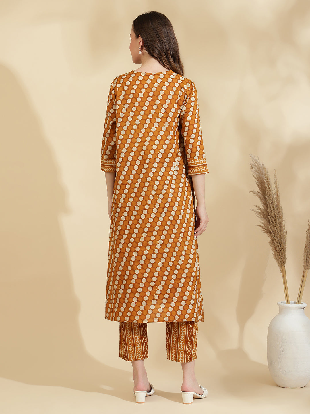 Womens Mustard Printed A Line Regular Size Kurta Set