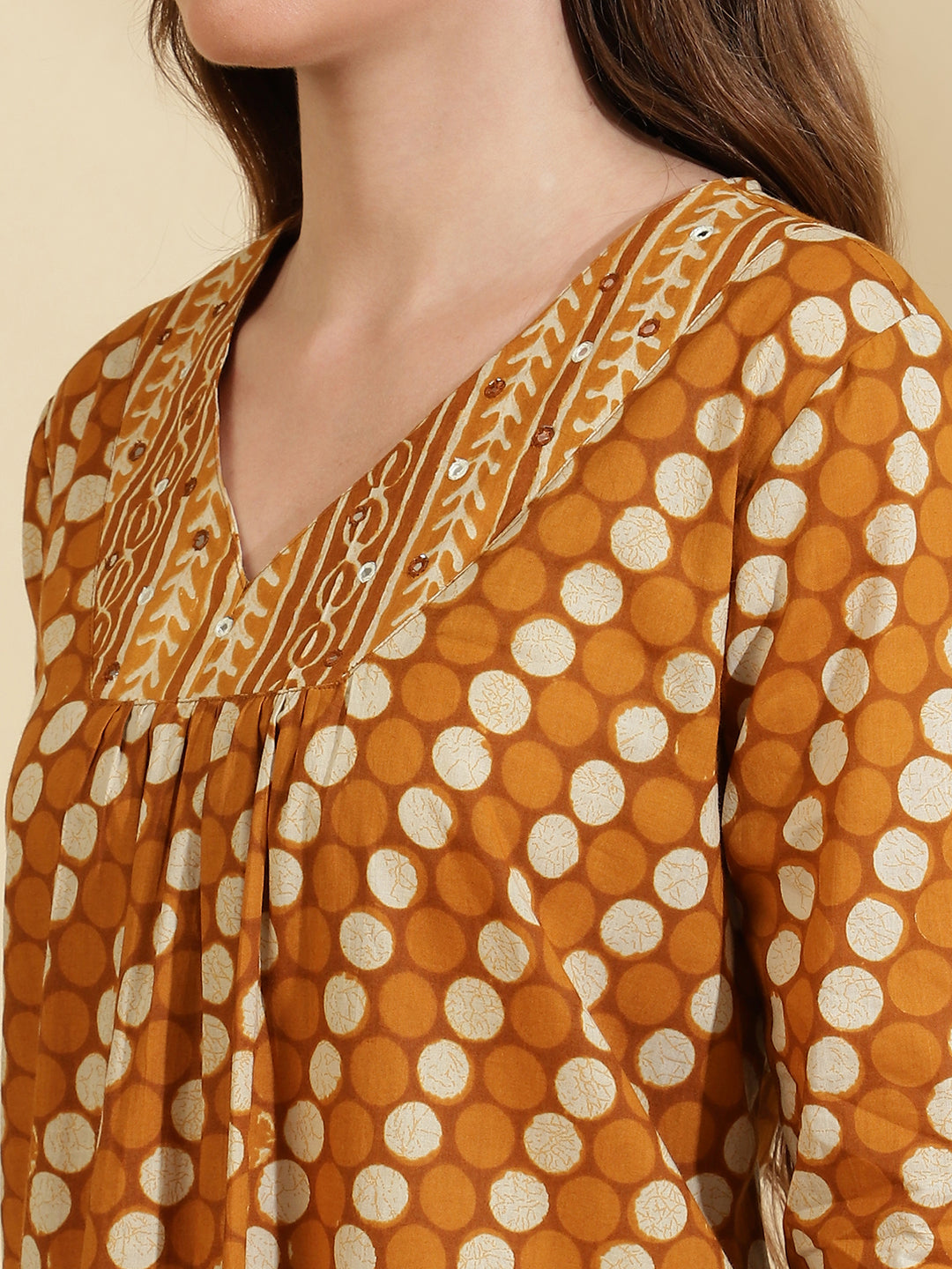 Womens Mustard Printed A Line Regular Size Kurta Set