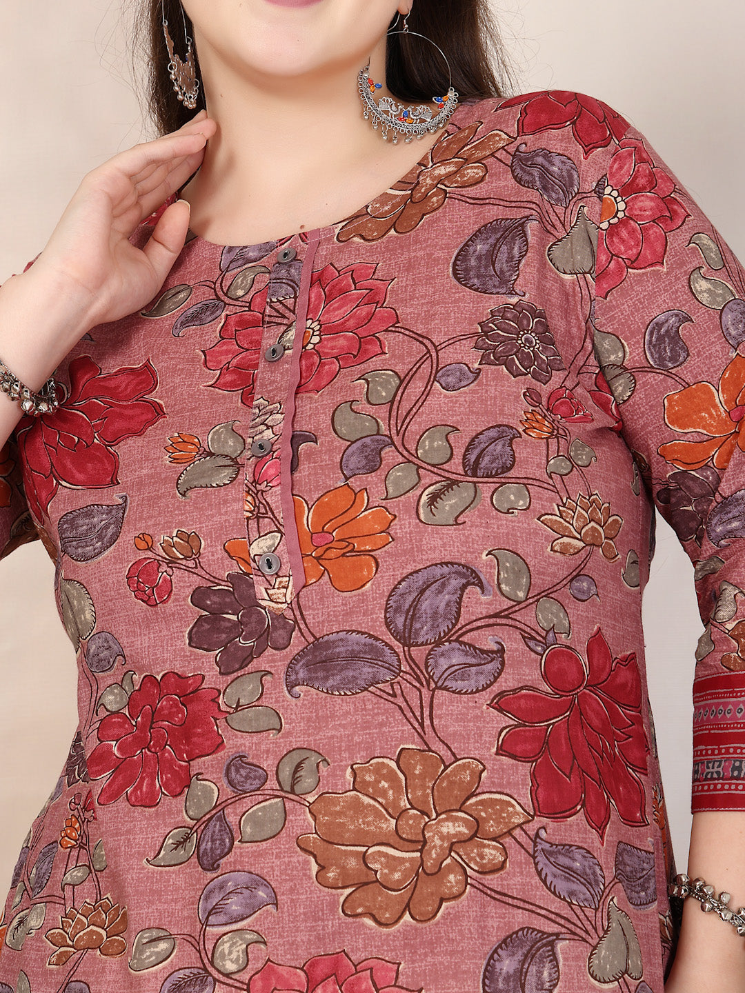 Women Purple Printed Plus Size Kurta