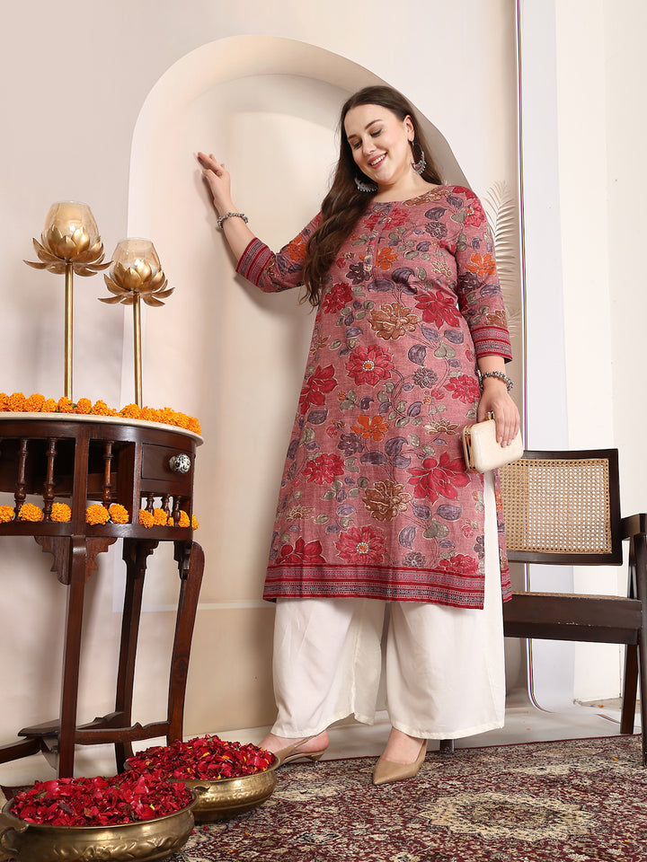 Women Purple Printed Plus Size Kurta