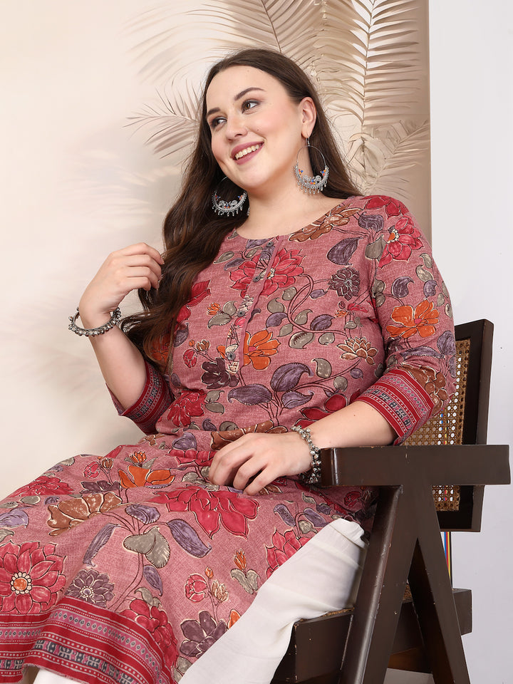 Women Purple Printed Plus Size Kurta