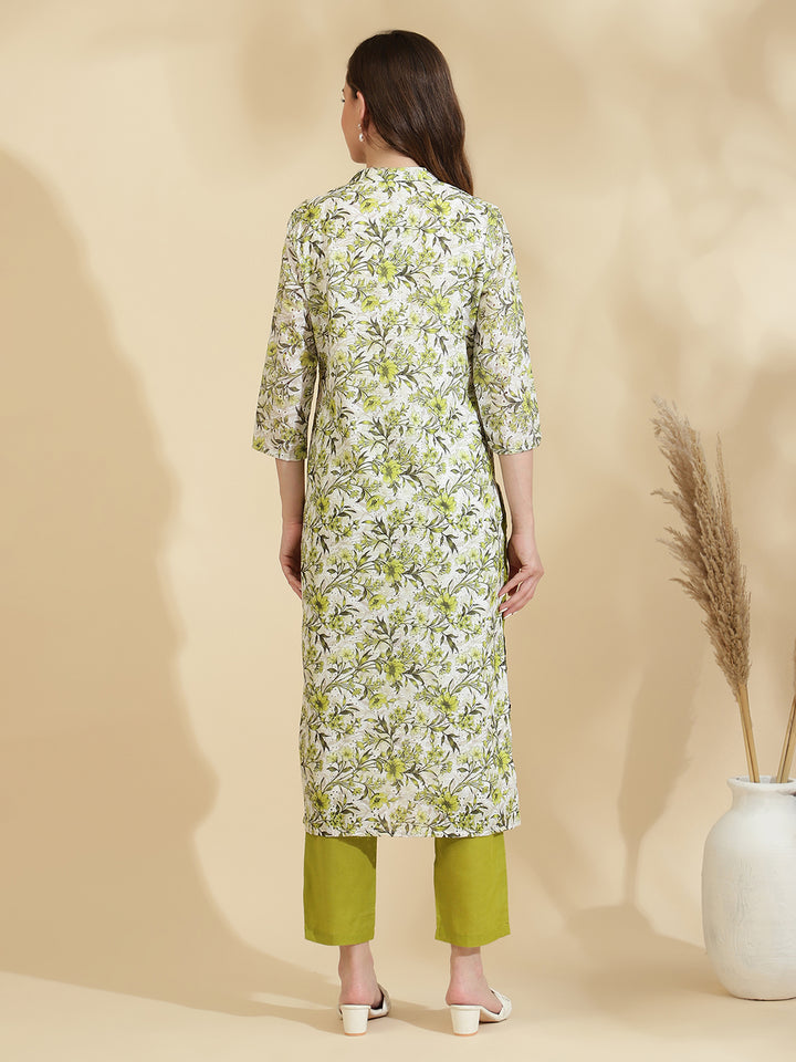 Womens Green Schiffli Kurta with Trouser