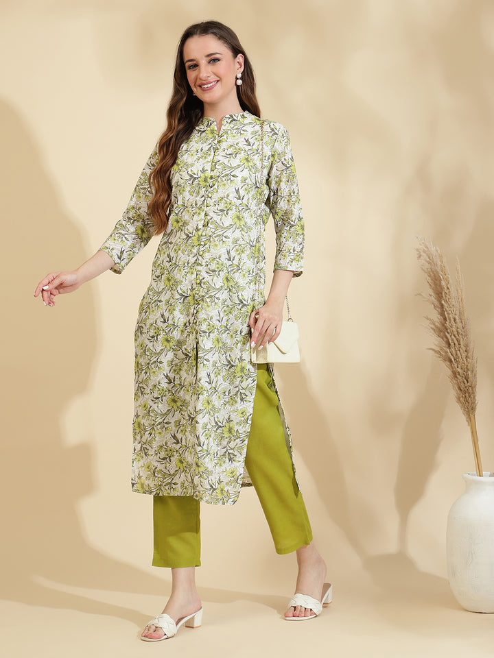 Womens Green Schiffli Kurta with Trouser