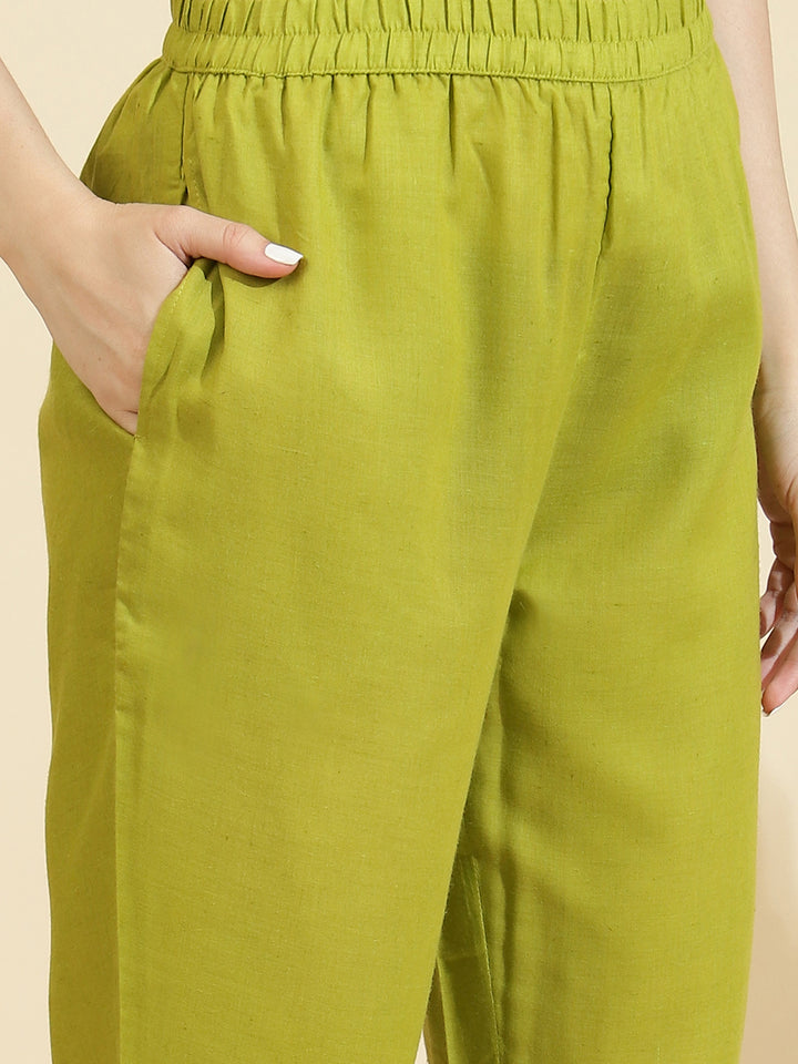 Womens Green Schiffli Kurta with Trouser