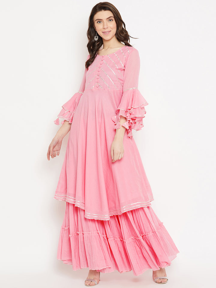 women Pink Flared A-Line Kurta with Flared Skirt