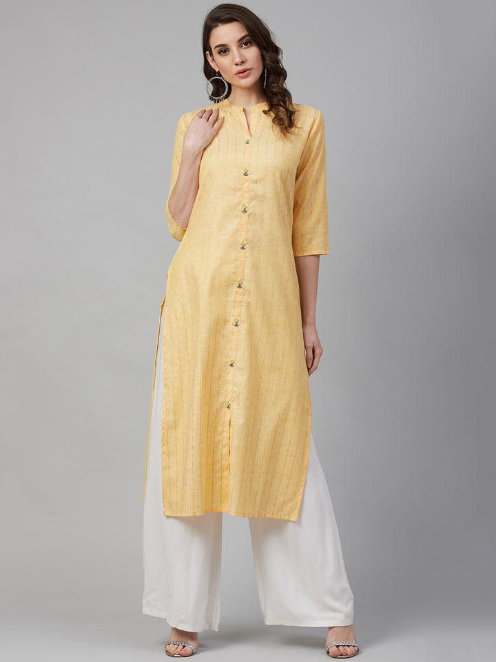 Women Yellow Striped Cotton Kurta