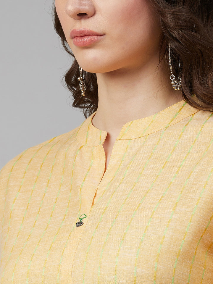 Women Yellow Striped Cotton Kurta